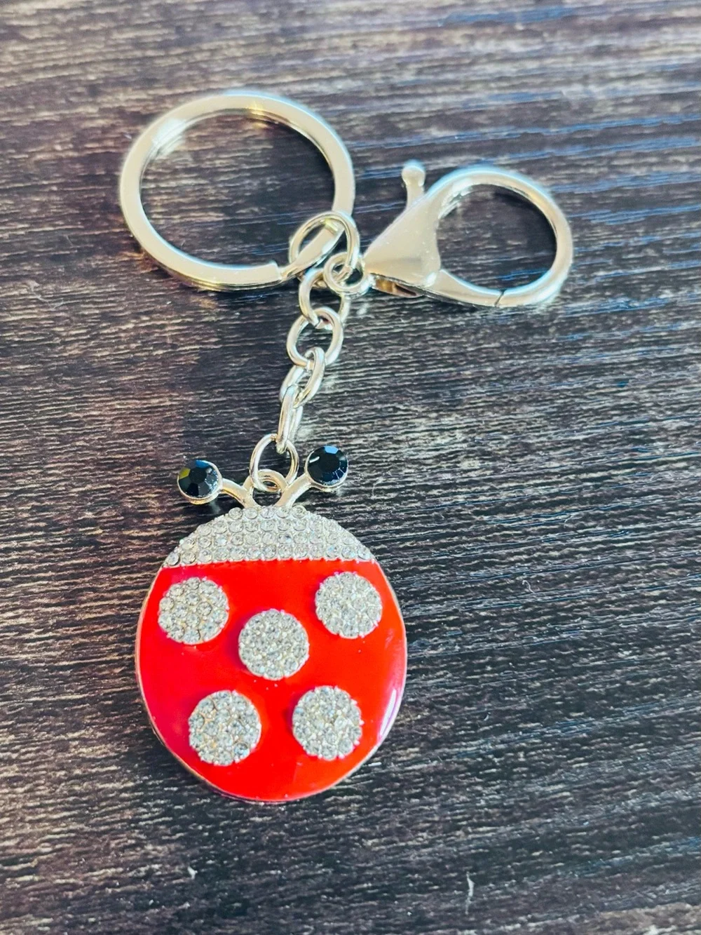 Gold Tone Red Ladybug‎ Crystal Rhinestone Keychain